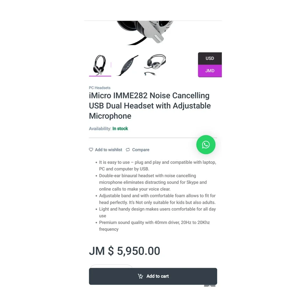 iMicro IMME282 Adjustable USB Noise Cancelling Dual Headset w/ Mic! PC/Laptop